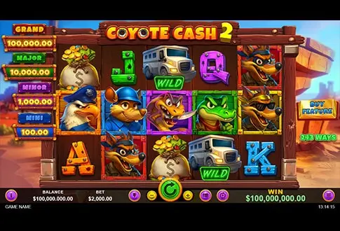 Coyote Cash 2 pokies gameboard
